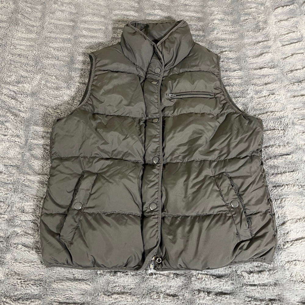 J.Crew Womens Down Puffer Vest Dark Gray Quilted Full Zip Snap Small AP457